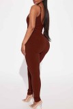 Pink Street Print Letter Spaghetti Strap Jumpsuits