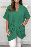 Green Casual Solid Patchwork Fold V Neck Dresses