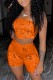 Orange Sexy Casual Print Backless Strapless Sleeveless Two Pieces
