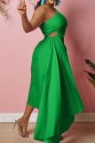 Green Sexy Solid Patchwork Asymmetrical Oblique Collar Irregular Dress Dresses