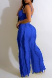 Blue Sexy Casual Solid Tassel Backless Spaghetti Strap Sleeveless Two Pieces