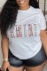 White Casual Print Letter O Neck T-Shirts