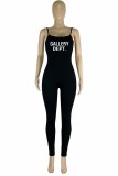 Pink Street Print Letter Spaghetti Strap Jumpsuits