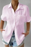 Light Purple Casual Solid Patchwork Basic Shirt Collar Tops