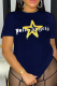 Navy Blue Casual Street Print Patchwork Letter O Neck T-Shirts