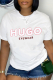 White Casual Basis Print Patchwork Letter O Neck T-Shirts