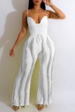 White Sexy Casual Solid Tassel Backless Spaghetti Strap Sleeveless Two Pieces