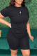 Black Casual Solid Basic O Neck Short Sleeve Two Pieces