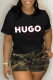 Black Casual Basis Print Patchwork Letter O Neck T-Shirts
