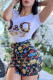 Black Casual Print Letter O Neck Short Sleeve Two Pieces