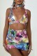 Colour Sexy Print Backless V Neck Sleeveless Two Pieces