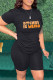 Black Yellow Casual Letter Print Basic O Neck Short Sleeve Two Pieces