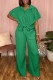 Green Casual Solid Basic Turndown Collar Short Sleeve Two Pieces