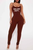 Pink Street Print Letter Spaghetti Strap Jumpsuits
