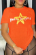 Orange Casual Street Print Patchwork Letter O Neck T-Shirts
