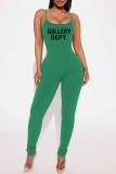 Pink Street Print Letter Spaghetti Strap Jumpsuits