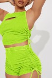 Fluorescent Green Sexy Casual Solid Hollowed Out Frenulum O Neck Sleeveless Two Pieces