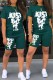 Ink Green Casual Print Letter O Neck Short Sleeve Two Pieces
