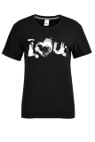 Black Casual Basis Print Patchwork Letter O Neck T-Shirts