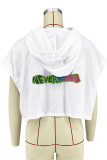 White Casual Print Basic Hooded Collar T-Shirts