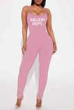 Pink Street Print Letter Spaghetti Strap Jumpsuits