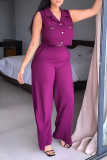 Purple Casual Elegant Solid Patchwork Buckle Turndown Collar Sleeveless Two Pieces