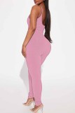Pink Street Print Letter Spaghetti Strap Jumpsuits