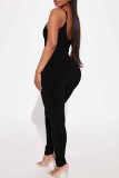 Pink Street Print Letter Spaghetti Strap Jumpsuits