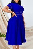 Royal Blue Casual Solid Patchwork O Neck A Line Dresses
