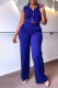 Blue Casual Elegant Solid Patchwork Buckle Turndown Collar Sleeveless Two Pieces