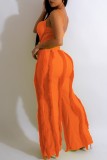 Orange Sexy Casual Solid Tassel Backless Spaghetti Strap Sleeveless Two Pieces