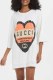 White Casual Letter Sequins Patchwork O Neck Straight Dresses
