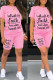 Pink Casual Print Patchwork O Neck Short Sleeve Two Pieces