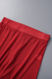 Rose Red Sexy Solid Bandage Patchwork See-through 3 Piece Sets