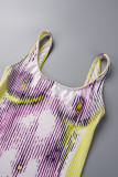 Purple Casual Print Basic U Neck Vest Dress Dresses