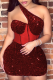 Burgundy Sexy Party Celebrities Solid Sequins Patchwork Oblique Collar One Step Skirt Dresses