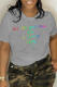 Grey Casual Basis Print Patchwork Letter O Neck T-Shirts