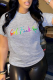 Grey Casual Street Print Patchwork Letter O Neck T-Shirts