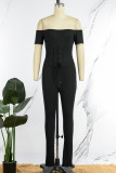 Green Casual Solid Backless Off the Shoulder Skinny Jumpsuits