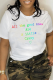 White Casual Basis Print Patchwork Letter O Neck T-Shirts