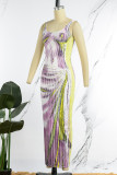 Purple Casual Print Basic U Neck Vest Dress Dresses
