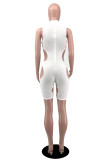 White Fashion Sexy Solid Hollowed Out Turtleneck Skinny Romper