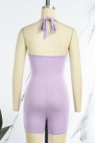 Purple Sexy Casual Solid Bandage Backless Halter Skinny Romper