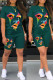 Ink Green Casual Print Basic O Neck Short Sleeve Two Pieces