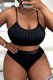 Black Sexy Solid Backless Spaghetti Strap Plus Size Swimwear