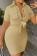 Khaki Casual Solid Patchwork Turndown Collar Pencil Skirt Dresses