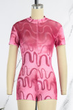Red Casual Street Solid Patchwork Zipper Collar Skinny Rompers