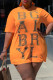 Orange Casual Street Print Patchwork O Neck Straight Plus Size Dresses