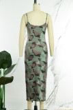 Camouflage Sexy Print Patchwork Slit Spaghetti Strap Sling Dress Dresses