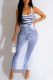Blue Sexy Casual Print Basic U Neck Vest Dress Dresses